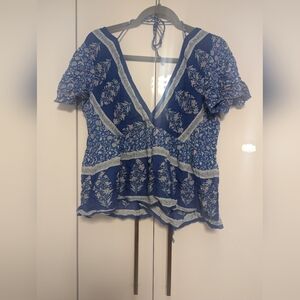 Blue Rain Boho Top With Halter Tie and Back Detail